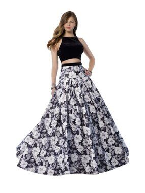 Alyce Paris Pink and Black Floral Formal Maxi Skirt